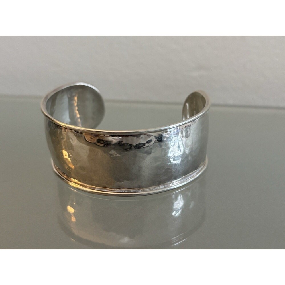 Vintage Mexican 925 Sterling Silver Hammered Cuff Bracelet Artisan Made 21.8g - Picture 2 of 6